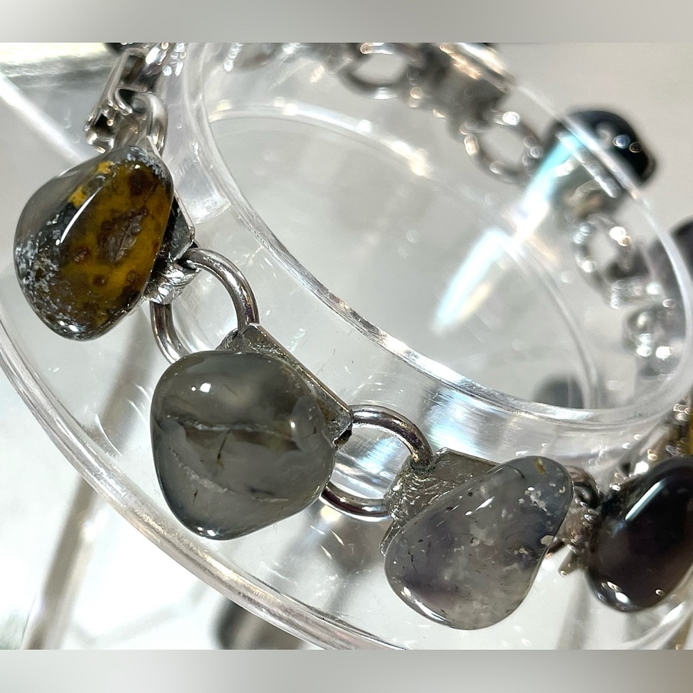 Vintage Multicolored Agate Natural Stone Silver Tone Bracelet | EUC - Picture 10 of 15